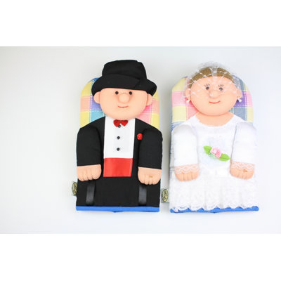 Novelty Pair Oven Gloves Bride and Groom 100% Cotton Mitt Padded