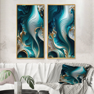 Abstract Geode Turquoise II - Abstract Marble Wall Art Set of 2 Piece