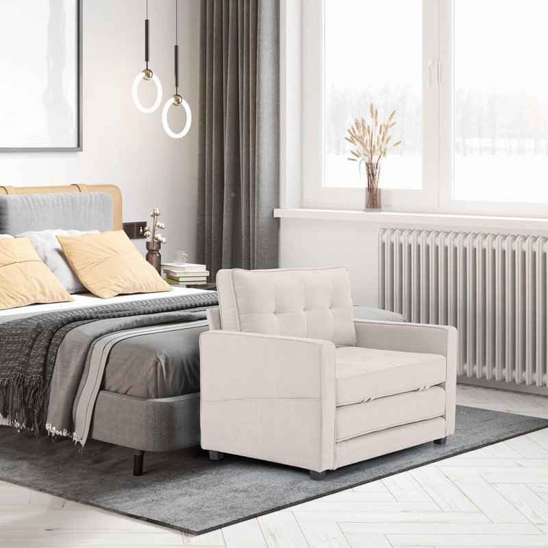Canapé-lit en chenille 43,31 po Ruthi, Chenille crème