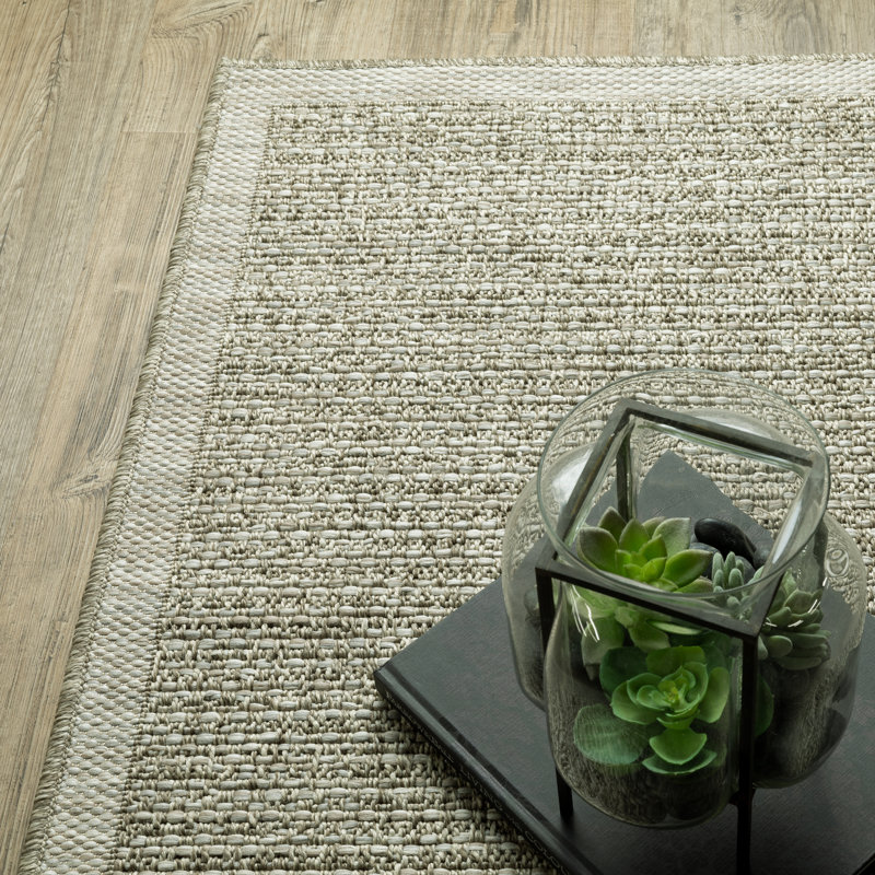 Tapis intérieur / extérieur brun clair en polypropylène tissé à la machine Sandridge, Rectangle 6 pi 7 po x 9 pi 2 po