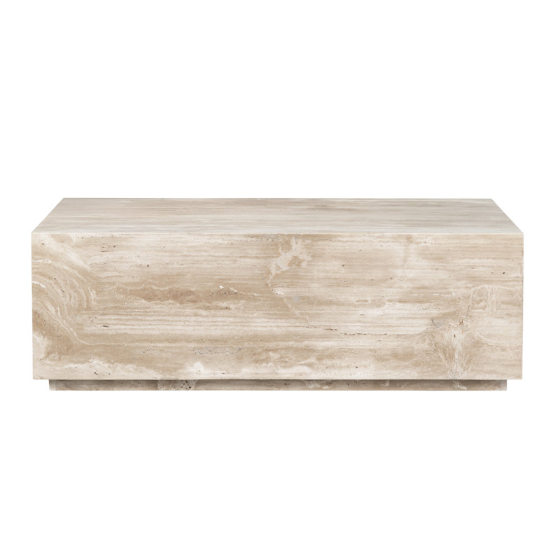 Rectangular 50 in. Polished Beige Travertine Stone Cocktail Table