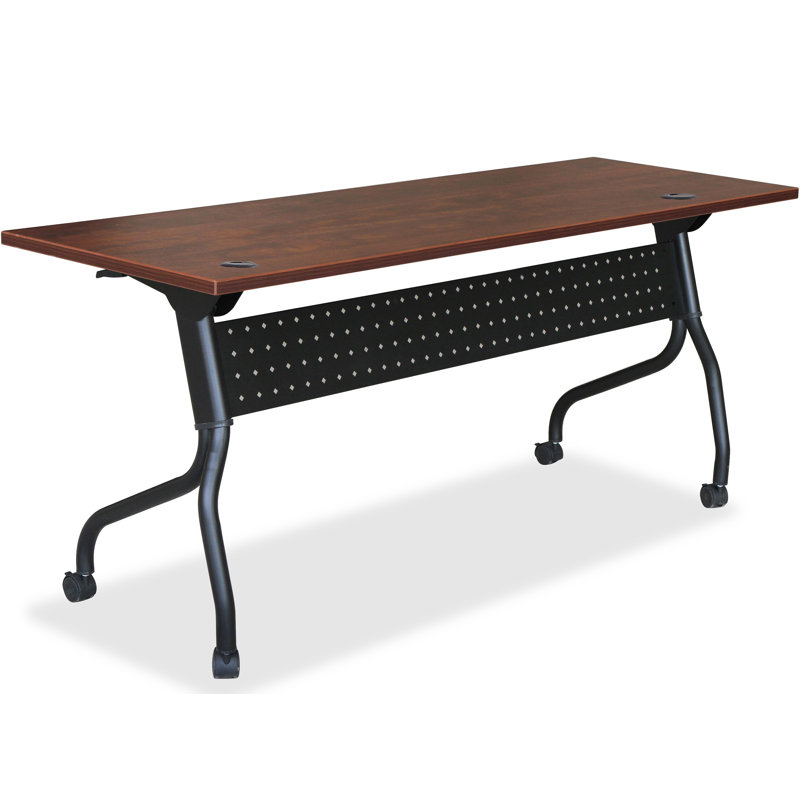 Cherry Wood Flip Top Training Table with Black Metal Base