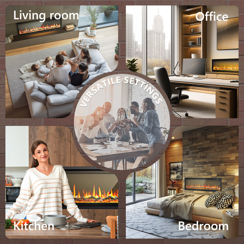 Electric Fireplace Insert With Remote Control,adjustable Flame And Ember Bed Colors,low Noise,overheating Protection, Black
