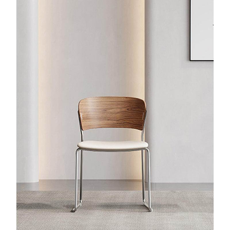 Chaise de salle à manger à dossier en bois massif Italian Minimalist, Blanc / argenté