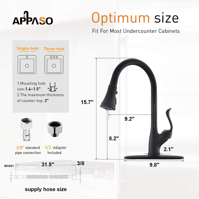 APPASO Pull Down Kitchen Faucet, Matte Black