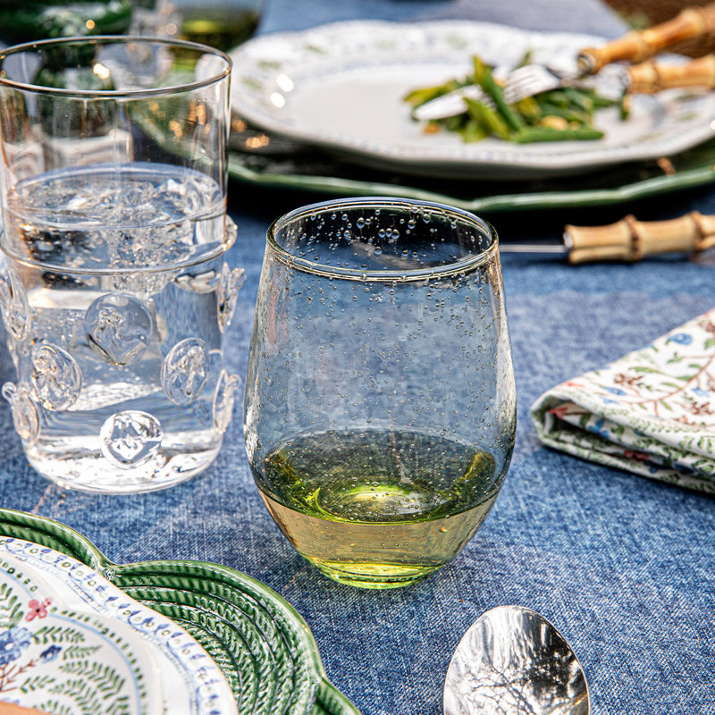Provence Stemless Wine Glass, Clear/Basil