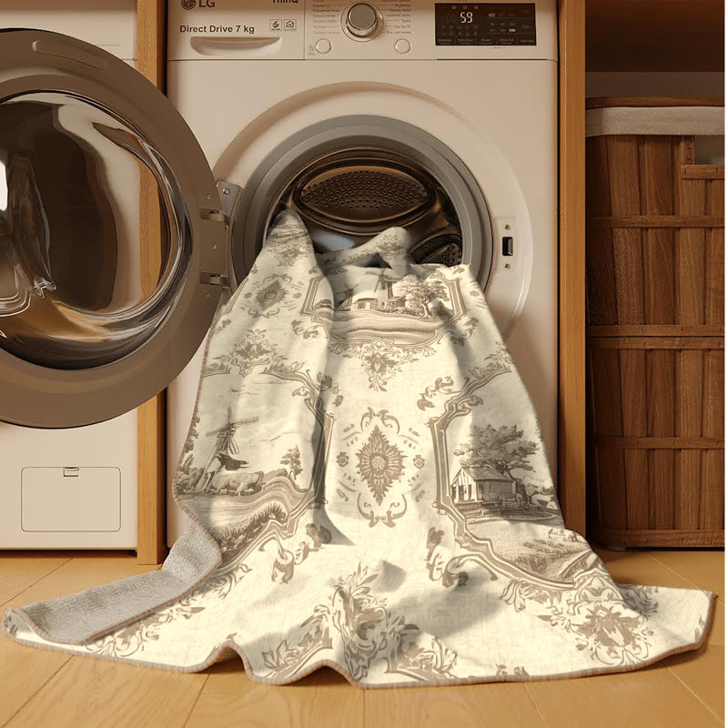 Machine Washable Pahola Vintage Vintage Look Rug in Beige – Beige Binding, 8' Square