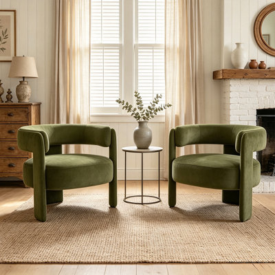 Fauteuils d'appoint modernes en velours avec dossier incurvé ajouré, siège rembourré et pieds en bois