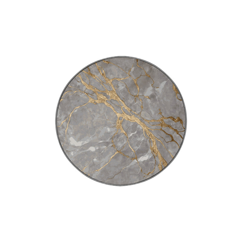 Tapis gris soyeux et moelleux, Rond 5 pi
