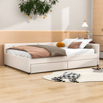 Linen Upholstered Daybed with USB Ports and Dual Storage Drawers