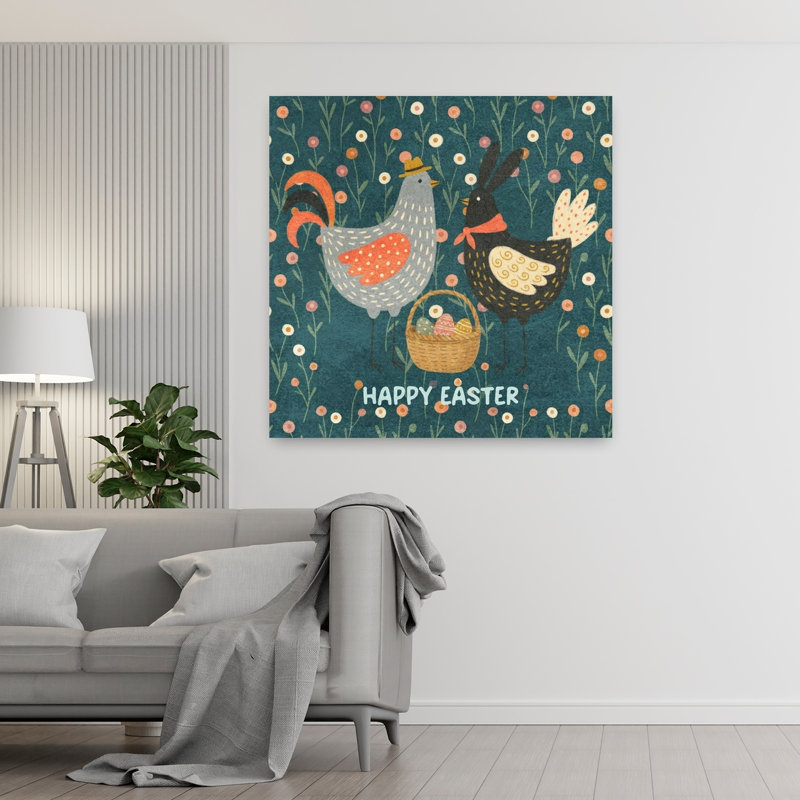 Reproduction d'art de Pâques, fleur de lapin et lapin, forêt, art mural, 48" H x 48" W