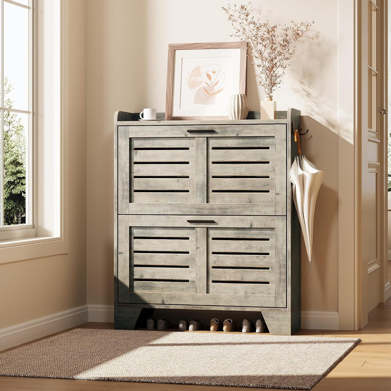 16 Pair Flip Down Shoe Storage, Grey