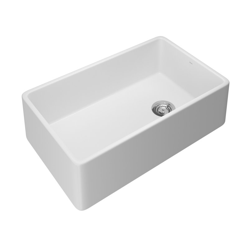 Évier de cuisine à tablier frontal en argile réfractaire simple 32 po Allia, Blanc