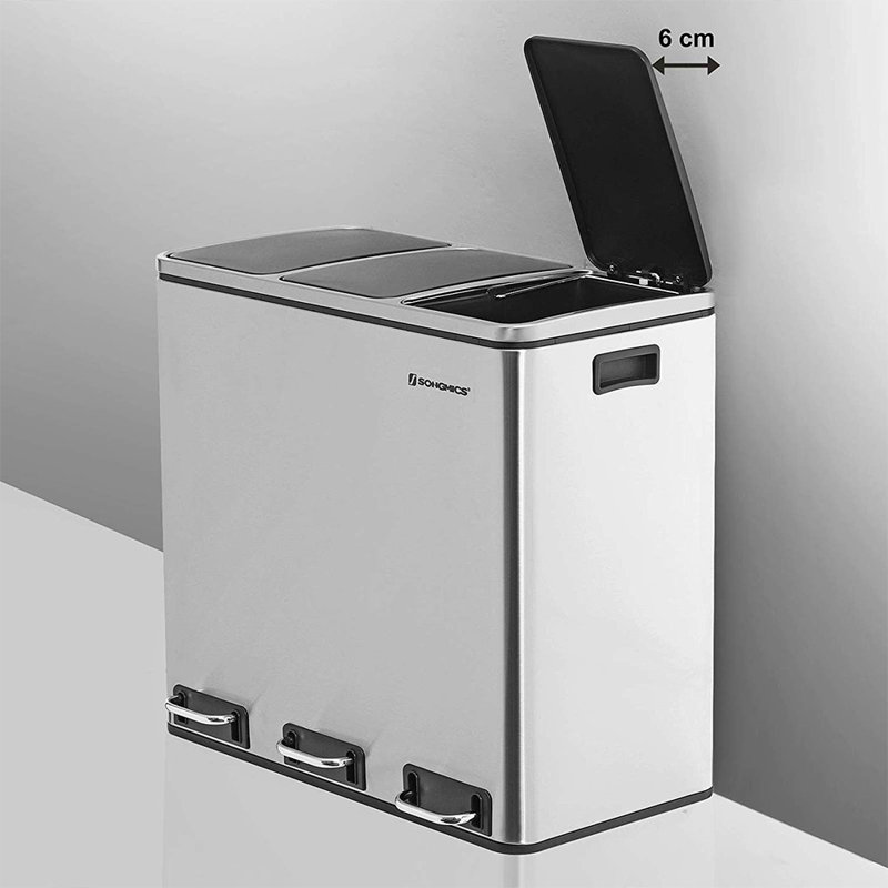 Ecology Steel Step On Multi-Compartment Rubbish & Recycling Bin - 54L