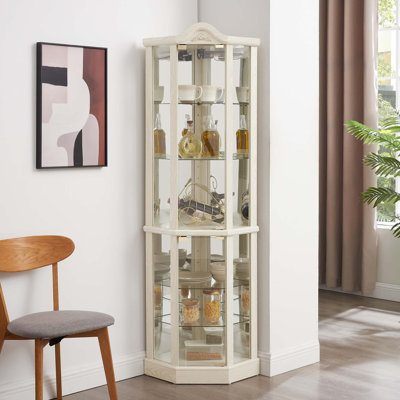 Vitrine d'angle vitrée lumineuse avec tablettes réglables Armoire à vin sculptée parfaite pour la maison ou le bureau