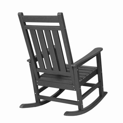 Outdoor Rocking Chair Set with Side Table, 3-Piece Rocking Chair Set with Wood-Texture,All Weather-resistant,Black (includes 2 Rocking Chairs and 1 Table)