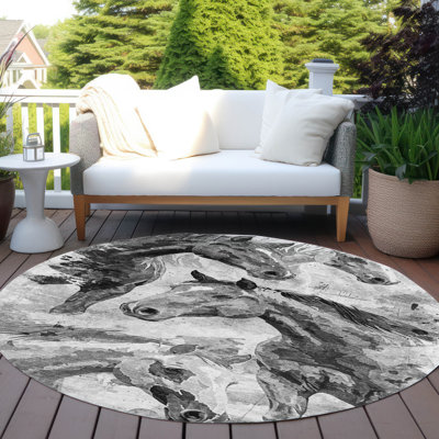 Machine Washable Indoor/Outdoor Cinead ACN1720 Gray Rug