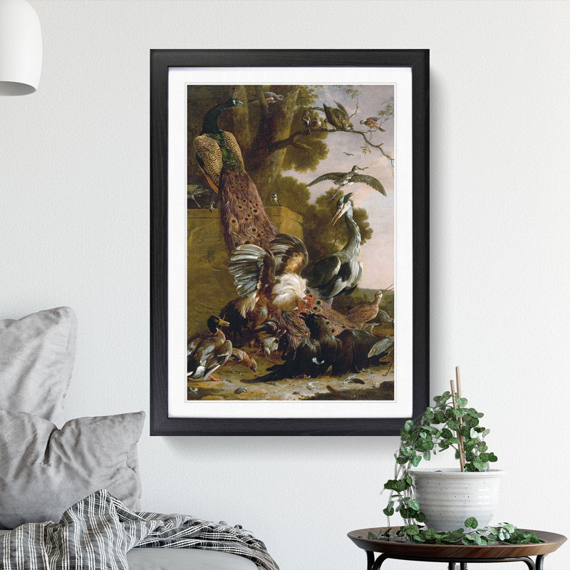 The Raven Robbed of the Feathers by Melchior D'Hondecoeter - Picture Frame Painting on MDF, Black Framed
