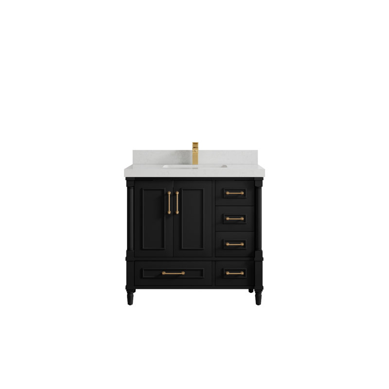 36'' Single Bathroom Vanity with Quartz Top, Black, Carrara Quartz