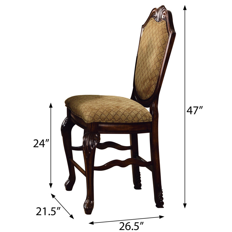 Chaise de salle à manger à hauteur de comptoir de 2 personnes - Tissu beige et bois avec dossiers arqués ergonomiques pour l'espace et la combinaison