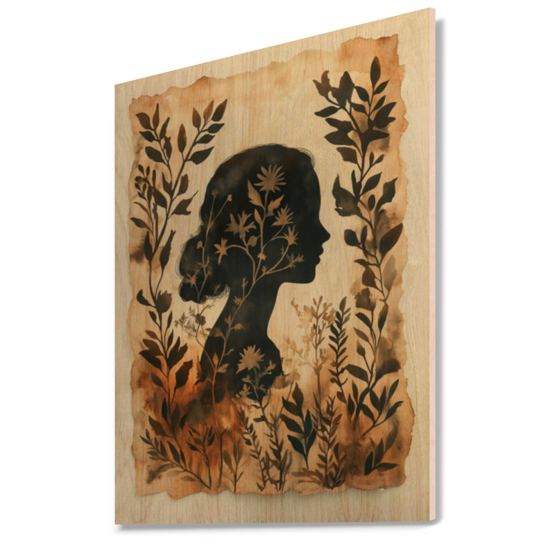 Silhouette de fleur sauvage I - Décoration murale en bois pour femme, H 40 po x l 30 po, Rectangulaire