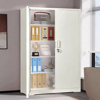 71" Metal Storage Cabinet, Locking Doors, 4-Adjustable Shelves for Garage/Office - Cream White