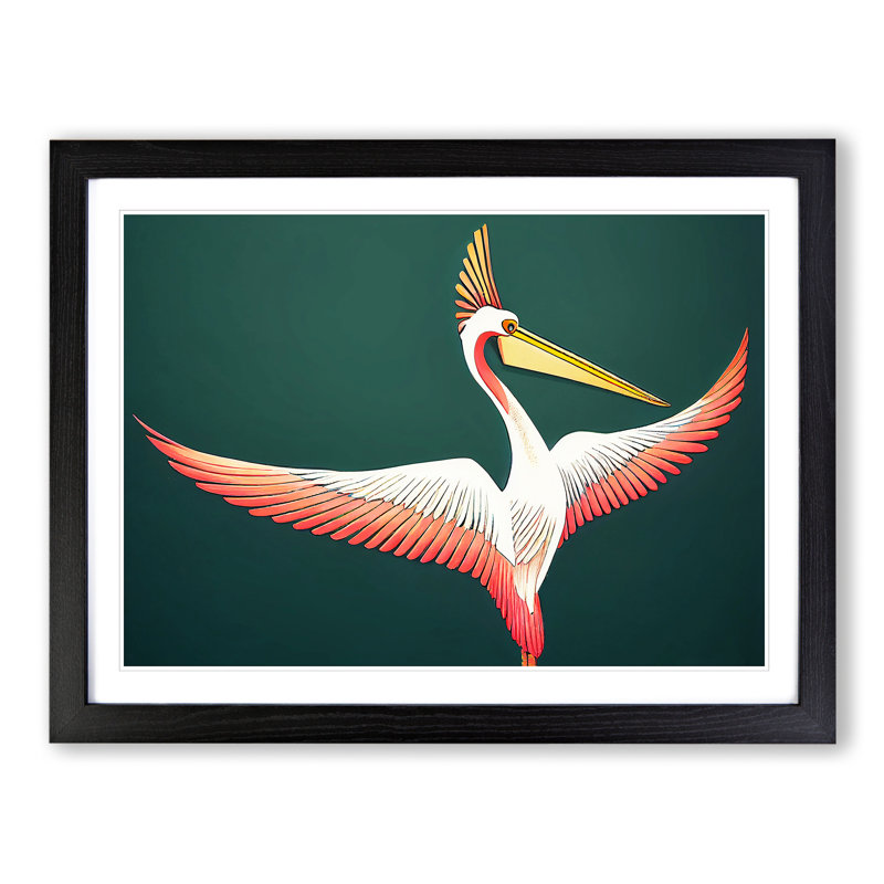 Retro Pelican - Single Picture Frame Painting, Black Framed, 25cm H x 34cm W x 2cm D