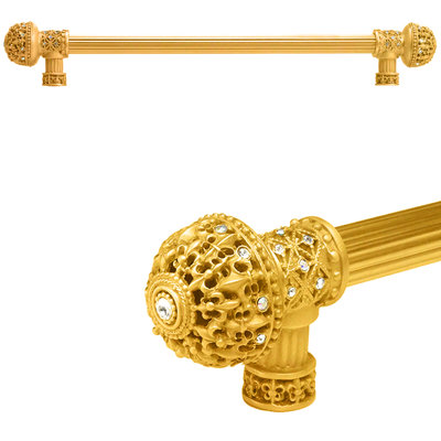 Carpe Diem Hardware 7648R-11AB Versailles Satin Fleur De Lys 12 inches c.c. long pull large finial with Swarovski Crystals with 5/8 reeded center in Satin