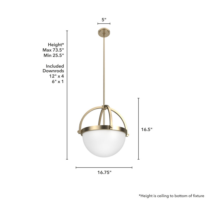 Wedgefield 3 Light Globe Pendant, Alturas Gold, 73.5" H x 16.75" W, 3 Lights