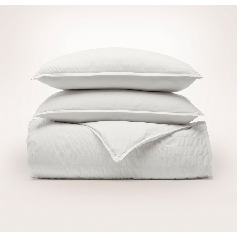 Relaxed Seersucker Duvet Set, Full;Queen, White