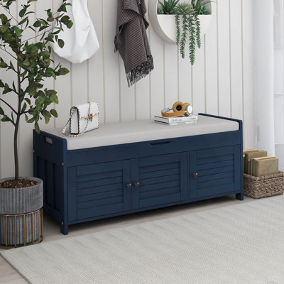 Trexm Storage Bench With 3 Shutter Doors (Antique Navy)