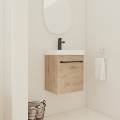 Meuble-lavabo mural 18 po avec lavabo en céramique et porte d'armoire à fermeture en douceur, pour petite salle de bain