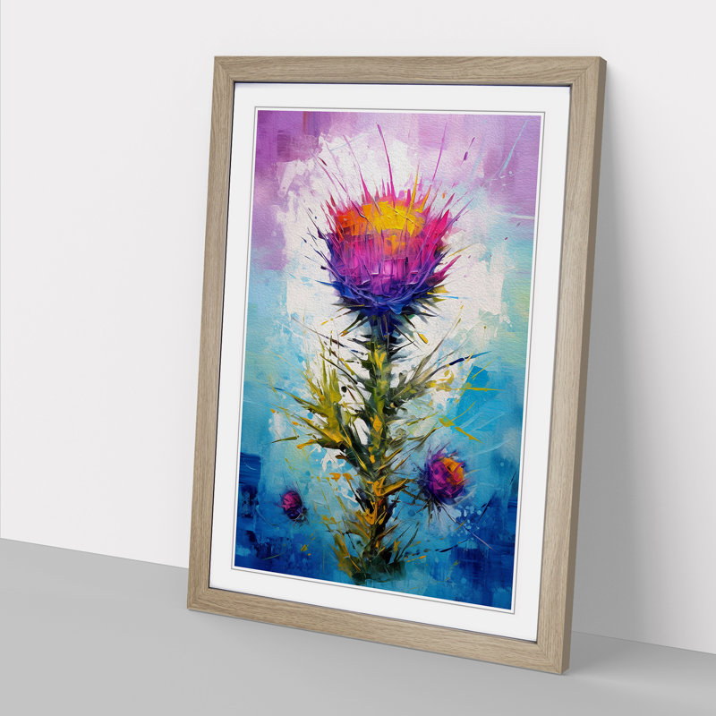 Thistle Abstract No.2 - Single Picture Frame Print on Wood, Oak Framed, 34cm H x 25cm W