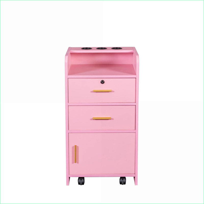 Armoire de rangement pour salon de beauté avec 2 tiroirs, 1 armoire et 3 trous pour sèche-cheveux | Minimaliste moderne | Panneau de fibres à densité moyenne