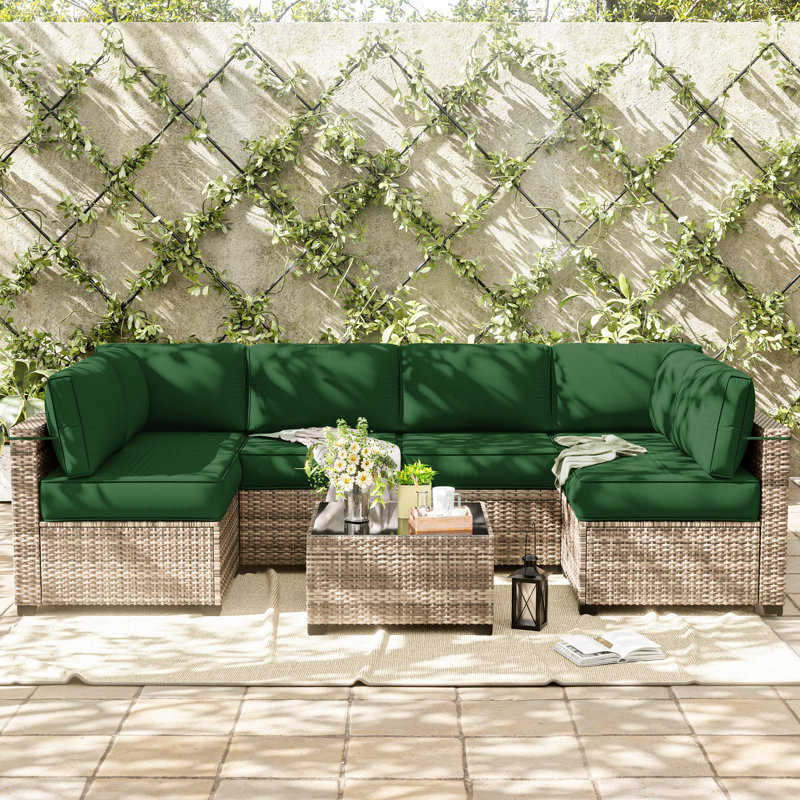 14-Piece Outdoor Replacement Cushion Set Seat/Back Cushion，26'' W X 26'' D，Only Cushions, Green, 26" L x 26" W x 5" H