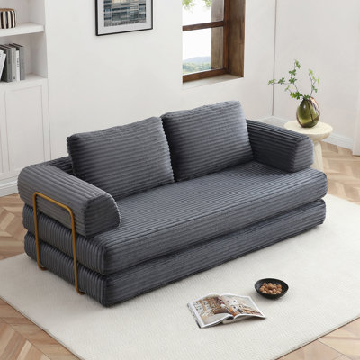 Convertible Sofa Bed, Folding Floor Couch With Corduroy Fabric And Pillows, Multi-Functional For Living Room And Bedroom