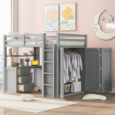 Loft Bed with Drawers,Desk,and Wardrobe by Latitude Run