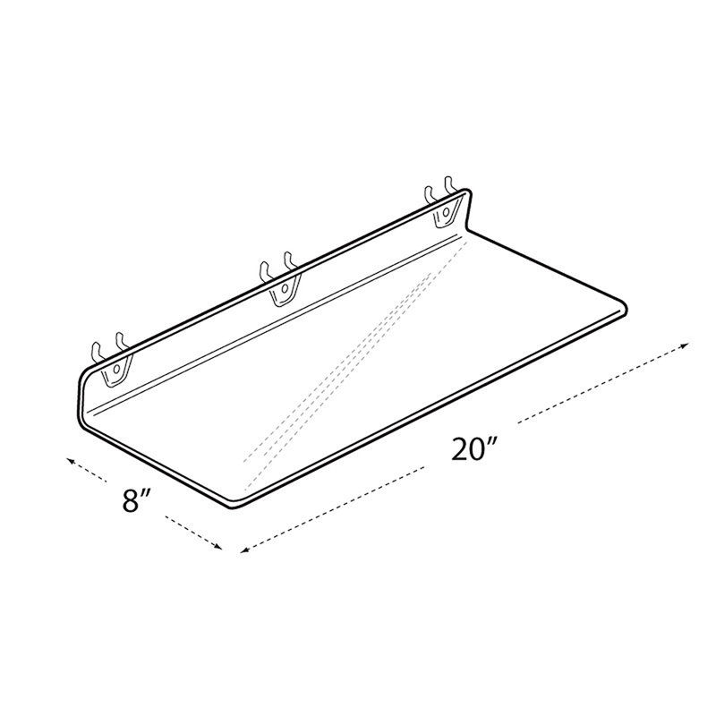 Tablette transparente en acrylique pour panneau perforé et lattes 20 po x 8 po x 2 po, paquet de 4