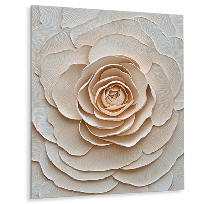Abstract Spiral Of Beige Rose Flower II - Floral Metal Wall Decor, Rose Metal Print