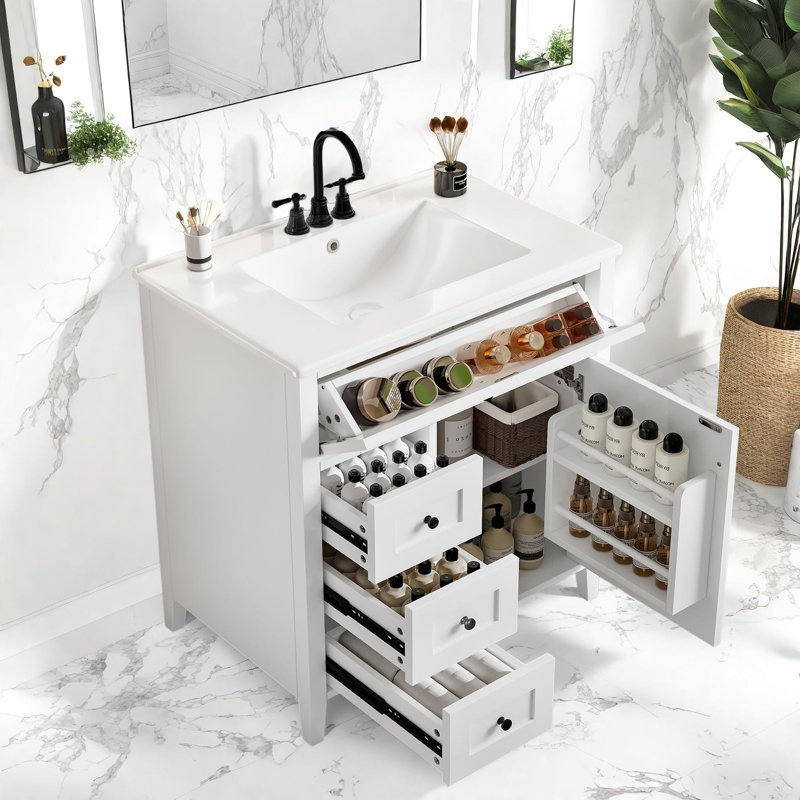 Meuble-lavabo et lavabo Modern Vanities, panneau de fibres à densité moyenne blanc de 30 po