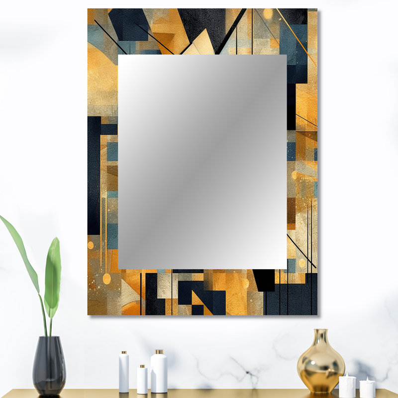 Gold Cubist Visions II - miroir cubique, miroir mural décoratif doré, impression d'art en métal, 40 po x 30 po