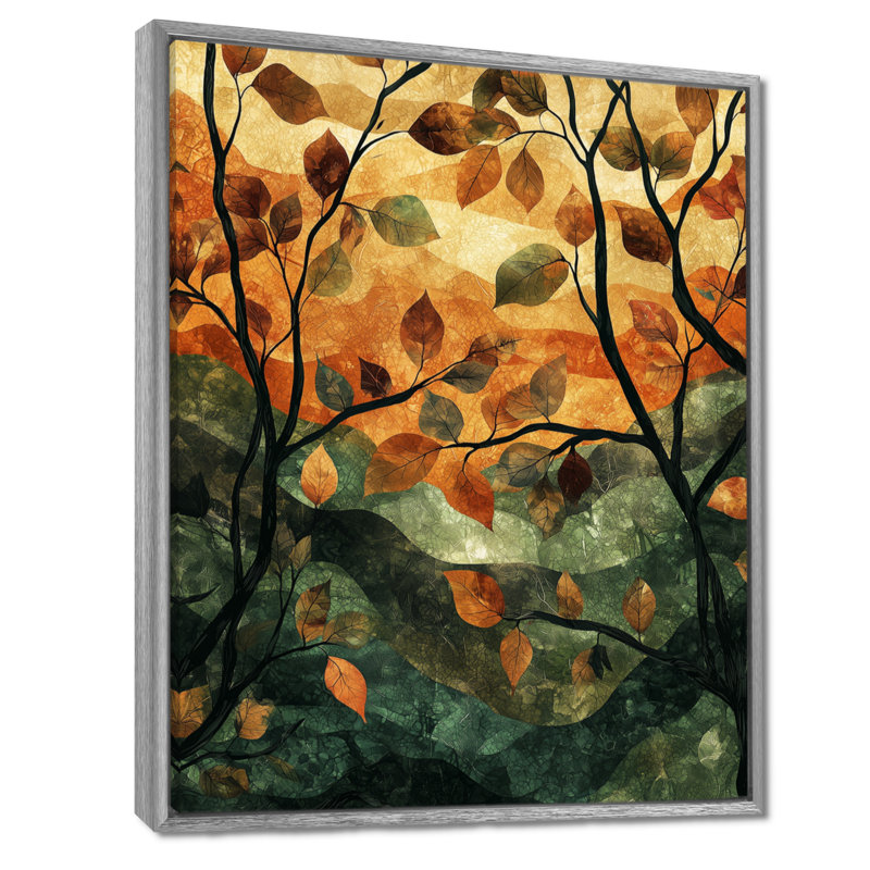 Giannah, feuilles, forêt brune, tranquillité II - feuilles, art mural, H 32 po x l 16 po, Reproduction avec cadre flottant