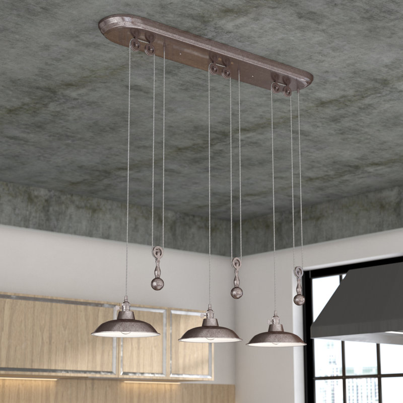 Pulley 3 - Light Kitchen Island Pendant, Tarnished Silver