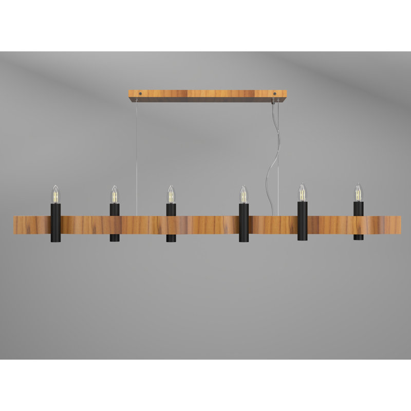 Flow Pendant, 118" H x 59.05" W x 4.13" D, Teak, 6 Lights