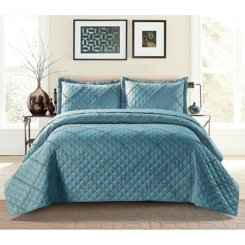 Gatcombe Microfibre Bedspread Set, 185 x 240 cm Bedspread - 1 Pillowcase, Blue