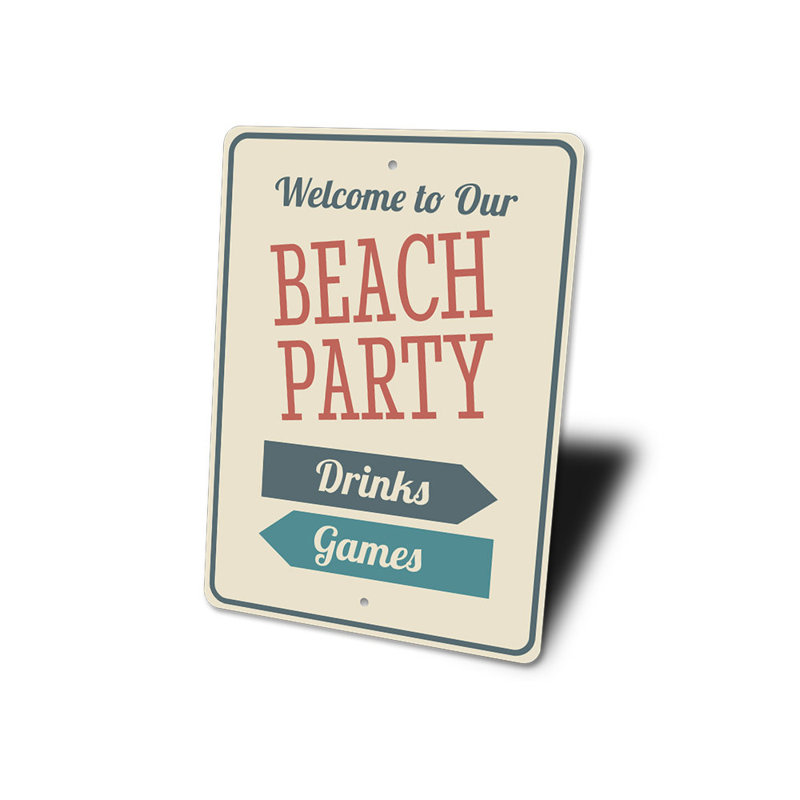 Plaque en aluminium Beach Party, H 18 po x l 12 po x P 0,06 po