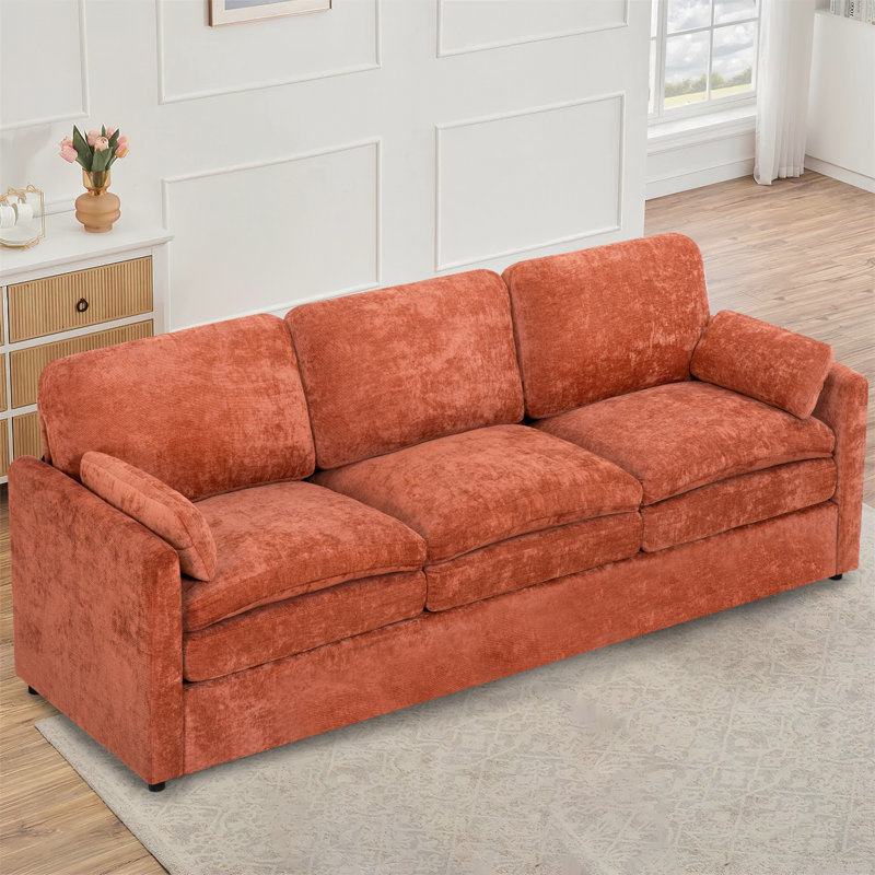 Canapé moelleux moderne de 89 po avec coussin rembourré, canapé en chenille avec 2 coussins bien rembourrés, canapé 3 places pour le salon, la chambre à coucher
