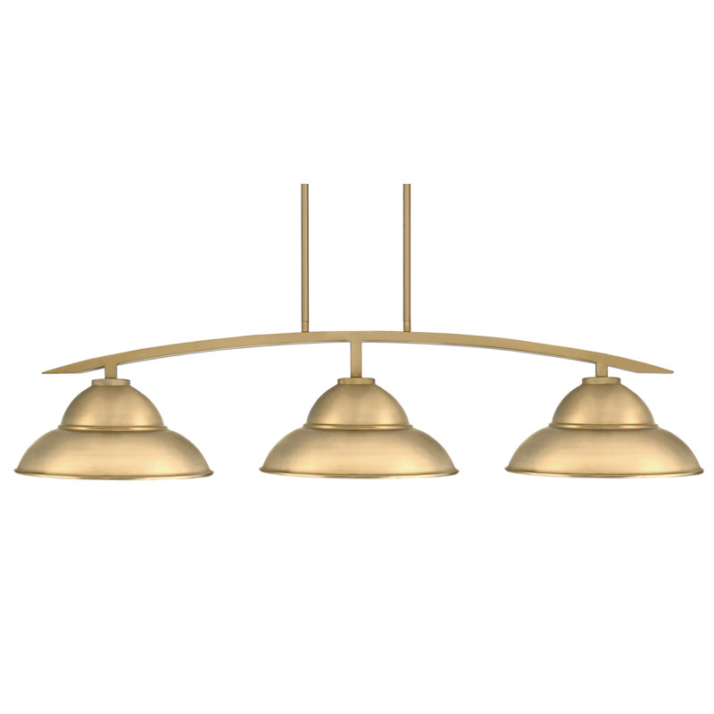 Barre d'éclairage à 3 lumières avec abat-jour double en métal kurve, H 10,25 po x l 53,25 po x P 13 po, Doré, Laiton New Age
