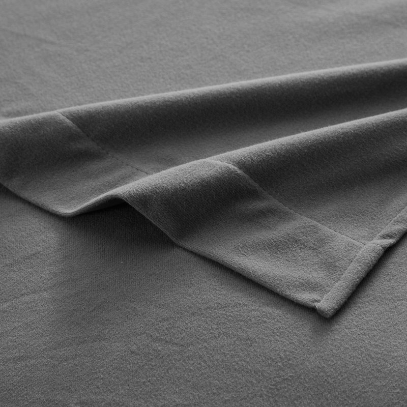 Draps en flanelle de coton de couleur unie avec poches très profondes et douillettes, Double, Gris