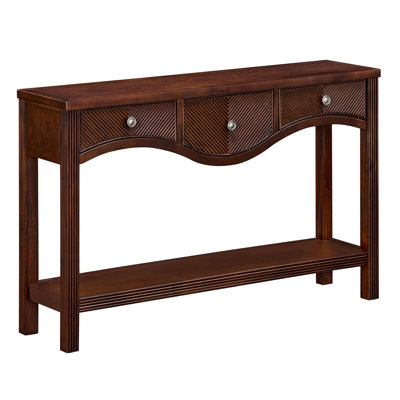 52'' Fluted Wood Console Table with 3 Drawers, Rectangular Sofa Table Behind The Couch with  Wood Legs, Retro Entryway Table with Scalloped Edge for E